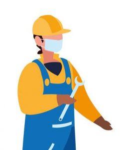 Illustration of worker wearing face mask and gloves